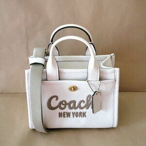 Coach CAO26 Mini Cargo Tote 20 Crossbody Full Grain Leather Chalk Brass Handbag
